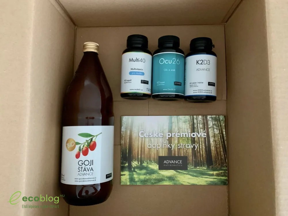 A kicsomagolt ADVANCE Nutraceutics termékek a teszt kezdetén
