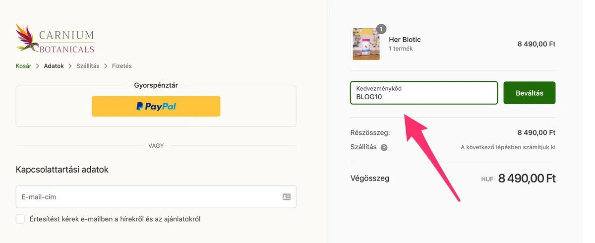 Her Biotic ára és kiszerelései a Carnium Botanicals webshopban