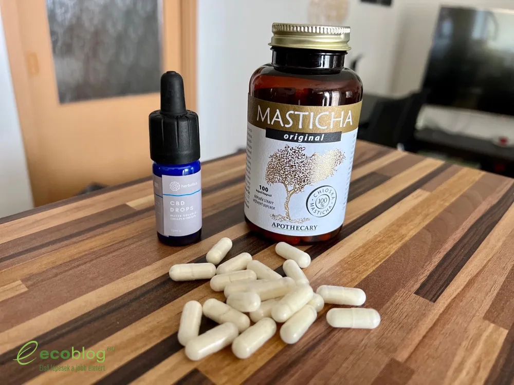 Herbatica Masticha kapszula és CBD+CBG csepp a teszthez előkészítve