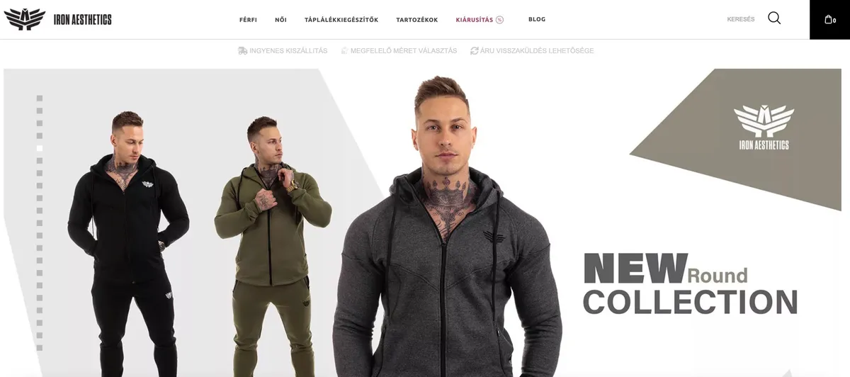 Iron Aesthetics fitness márka főoldala és termékkínálata