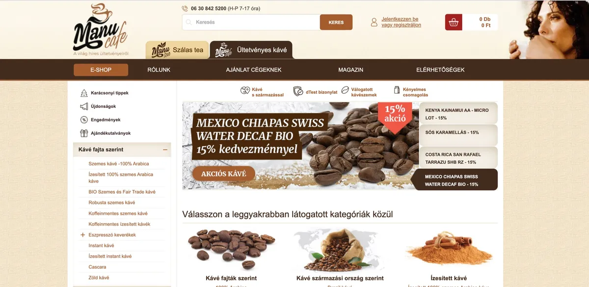ManuCafe ültetvényes kávé csomagolás közelről