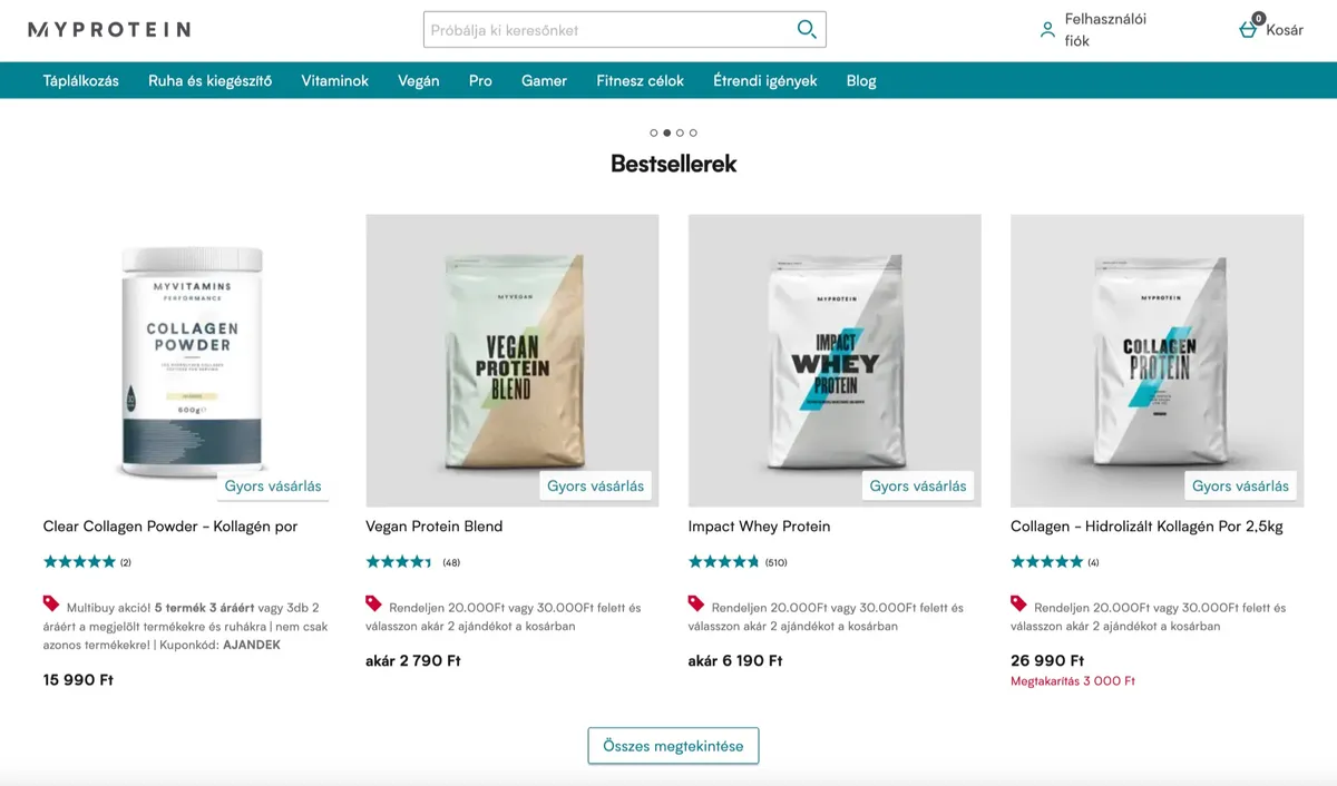 A három Myprotein termék kibontva, tesztelésre előkészítve